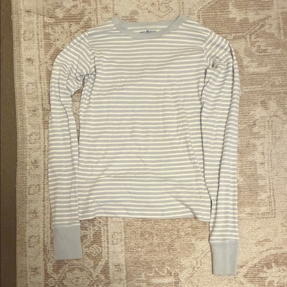 Brandy Melville light blue and White Striped Long Sleeve Tee